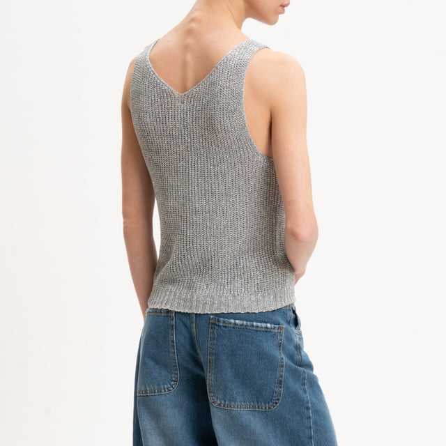 Tensione in-Top in lurex doppio scollo v - argento