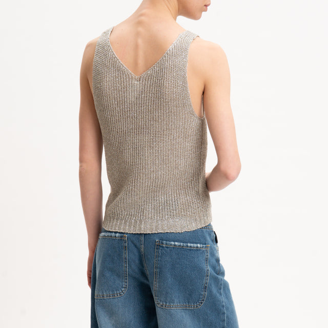 Tensione in-Top in lurex doppio scollo v - naturale