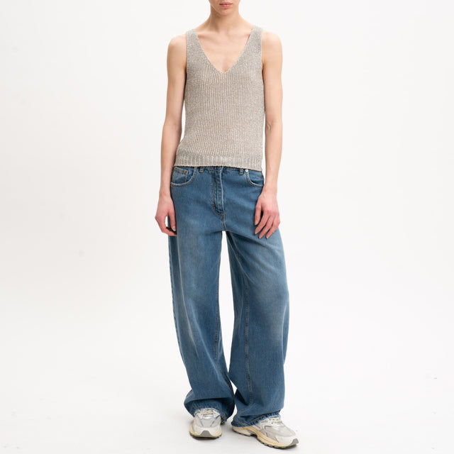 Tensione in-Top in lurex doppio scollo v - naturale