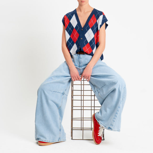 Tensione in-Gilet in maglia argyle - blu/burro/rosso