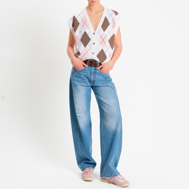 Tensione in-Gilet in maglia argyle - burro/rosa/tabacco