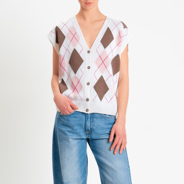 Tensione in-Gilet in maglia argyle - burro/rosa/tabacco