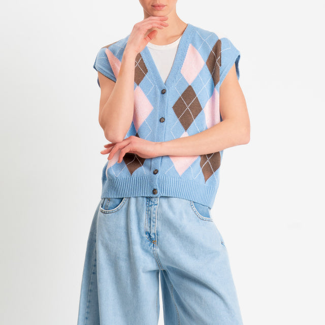 Tensione in-Gilet in maglia argyle - azzurro/tabacco/rosa