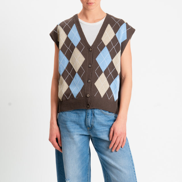 Tensione in-Gilet in maglia argyle - moro/azzurro/sabbia
