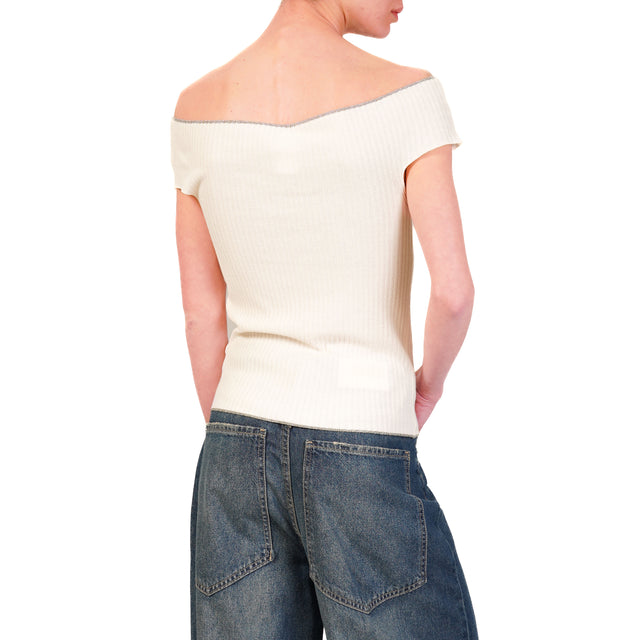 Tensión en la maglia shiffer bordes de lurex - crudo/plata