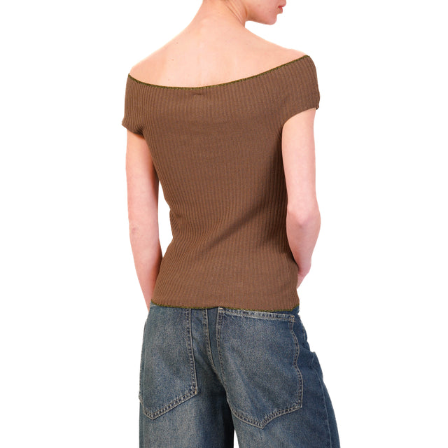 Tensión en la maglia shiffer bordes de lurex - cacao/oliva