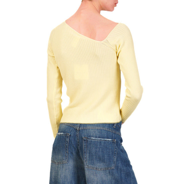 Suéter de un solo hombro con bordes de lurex - amarillo/oliva