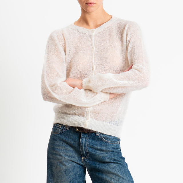 Tensione in-Cardigan rebecchina girocollo mohair garzato - latte