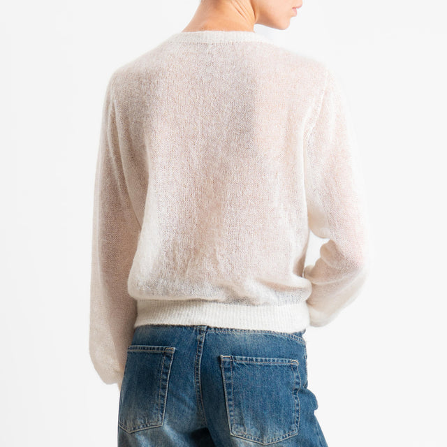 Tensione in-Cardigan rebecchina girocollo mohair garzato - latte