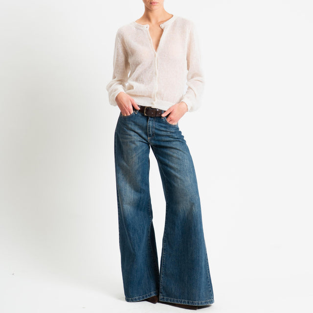 Tensione in-Cardigan rebecchina girocollo mohair garzato - latte