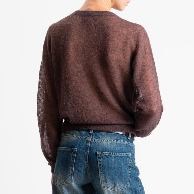 Tensione in-Cardigan rebecchina girocollo mohair garzato - moro