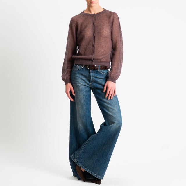 Tensione in-Cardigan rebecchina girocollo mohair garzato - moro