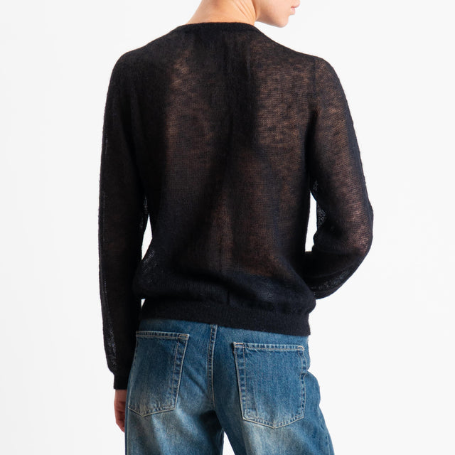 Tensione in-Cardigan rebecchina girocollo mohair garzato - nero