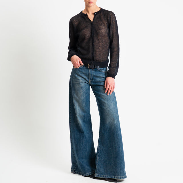 Tensione in-Cardigan rebecchina girocollo mohair garzato - nero