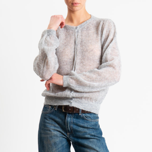 Tensione in-Cardigan rebecchina girocollo mohair garzato - perla