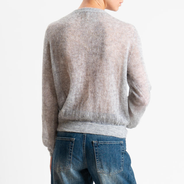 Tensione in-Cardigan rebecchina girocollo mohair garzato - perla