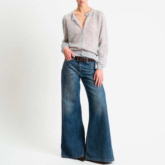 Tensione in-Cardigan rebecchina girocollo mohair garzato - perla