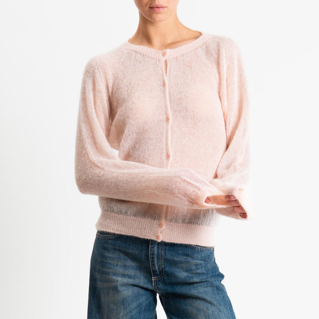 Tensione in-Cardigan rebecchina girocollo mohair garzato - rosa