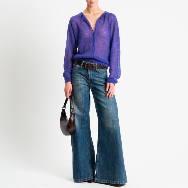 Tensione in-Cardigan rebecchina girocollo mohair garzato - viola