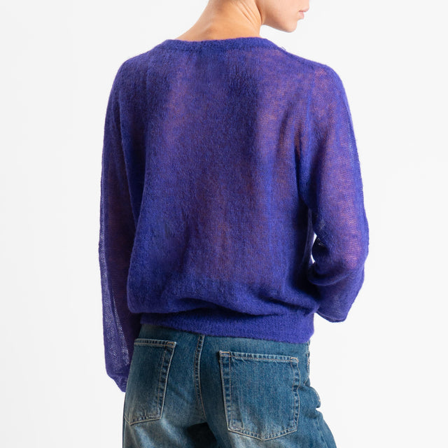 Tensione in-Cardigan rebecchina girocollo mohair garzato - viola