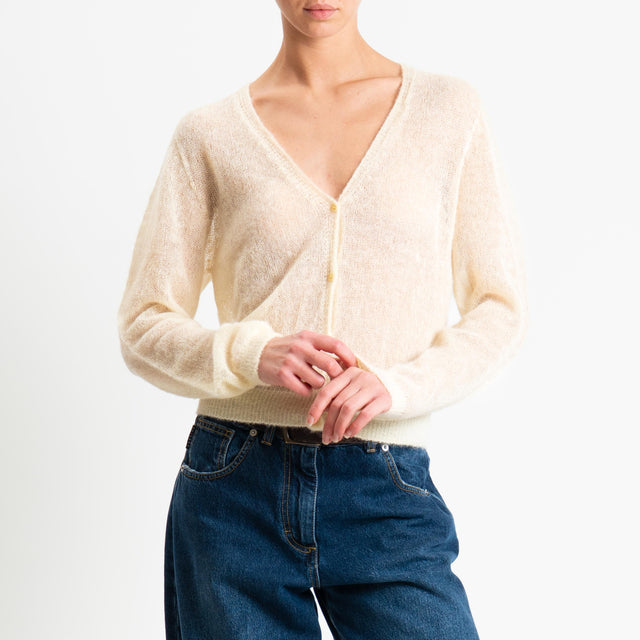 Tensione in-Cardigan scollo v mohair garzato - giallo