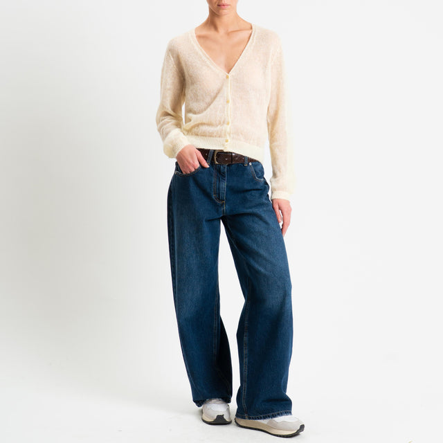 Tensione in-Cardigan scollo v mohair garzato - giallo