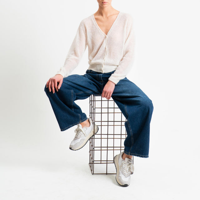 Tensione in-Cardigan scollo v mohair garzato - latte