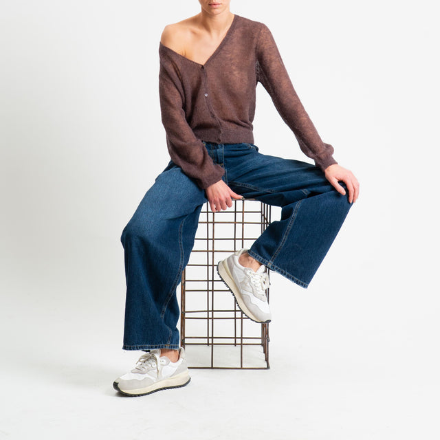 Tensione in-Cardigan scollo v mohair garzato - moro