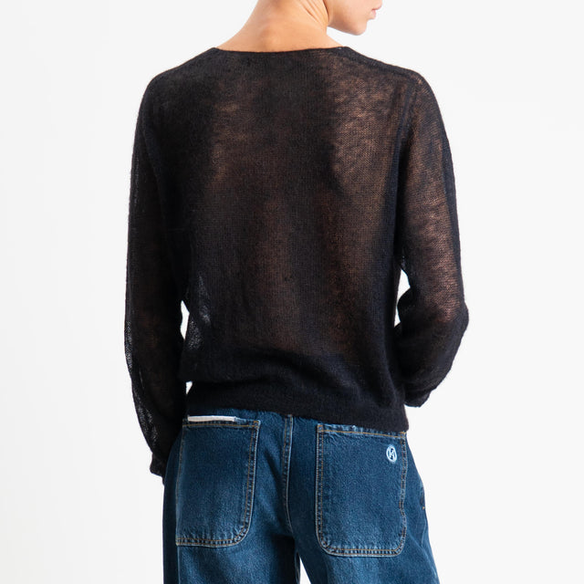 Tensione in-Cardigan scollo v mohair garzato - nero