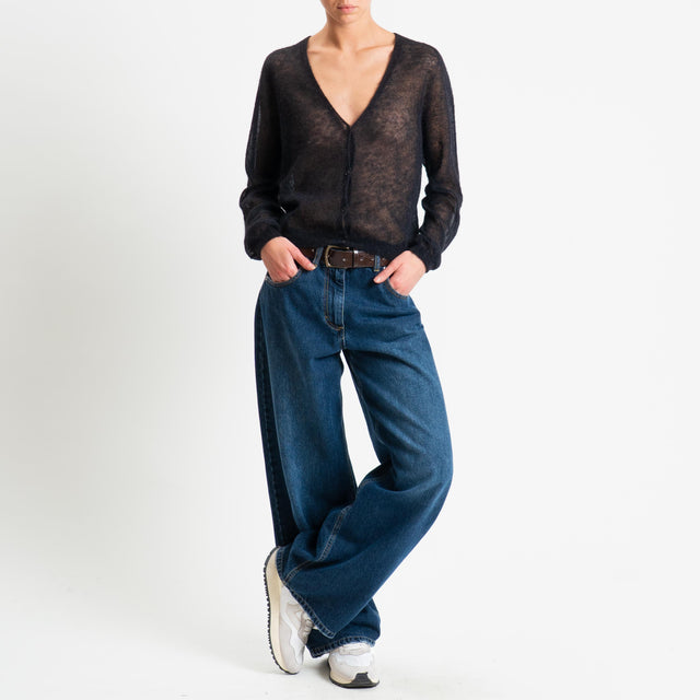 Tensione in-Cardigan scollo v mohair garzato - nero