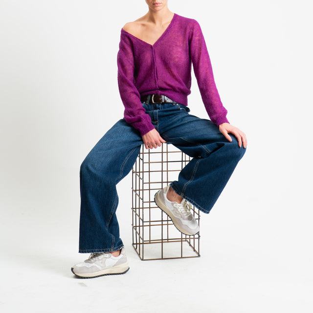 Tensione in-Cardigan scollo v mohair garzato - orchidea