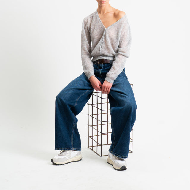 Tensione in-Cardigan scollo v mohair garzato - perla