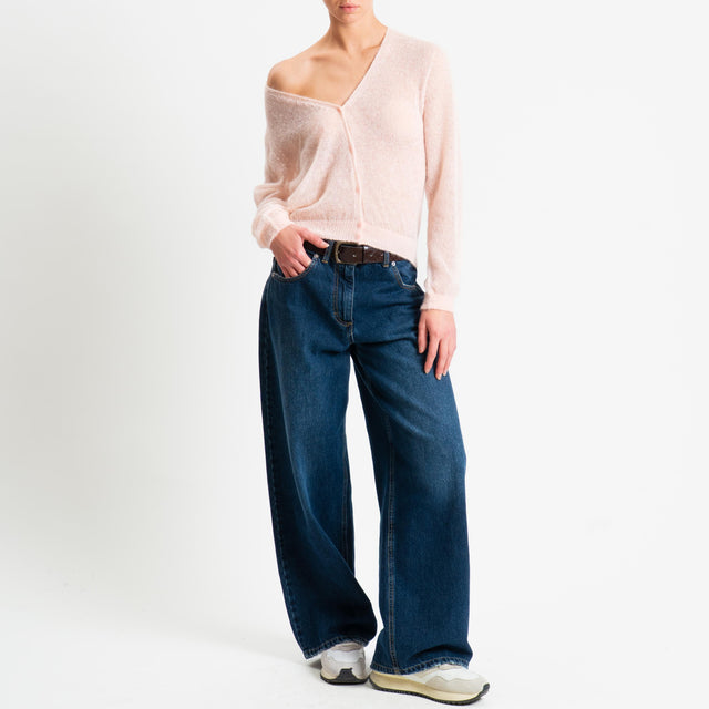 Tensione in-Cardigan scollo v mohair garzato - rosa