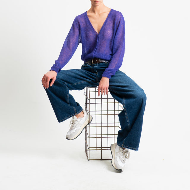 Tensione in-Cardigan scollo v mohair garzato - viola