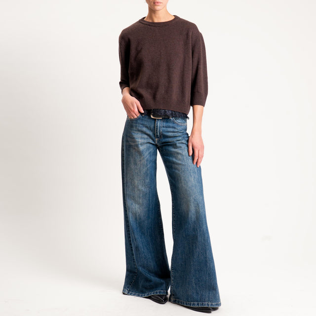 Tensione in- Maglia misto cashmere con pizzo - moro
