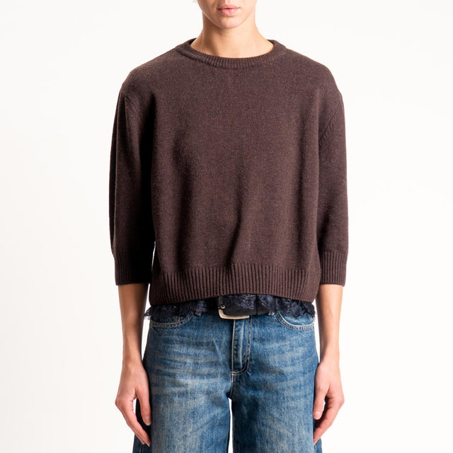 Tensione in- Maglia misto cashmere con pizzo - moro