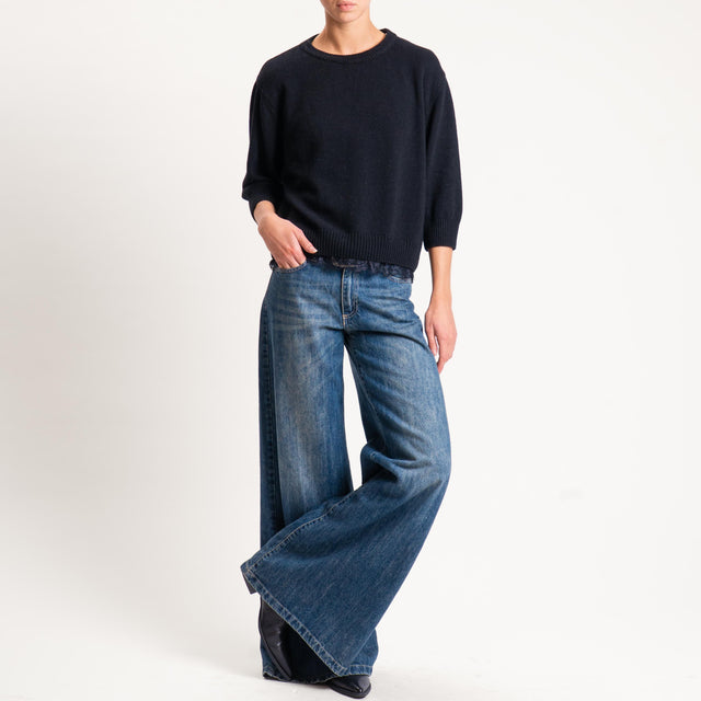 Tensione in- Maglia misto cashmere con pizzo - nero
