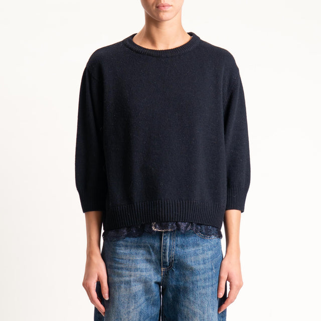 Tensione in- Maglia misto cashmere con pizzo - nero