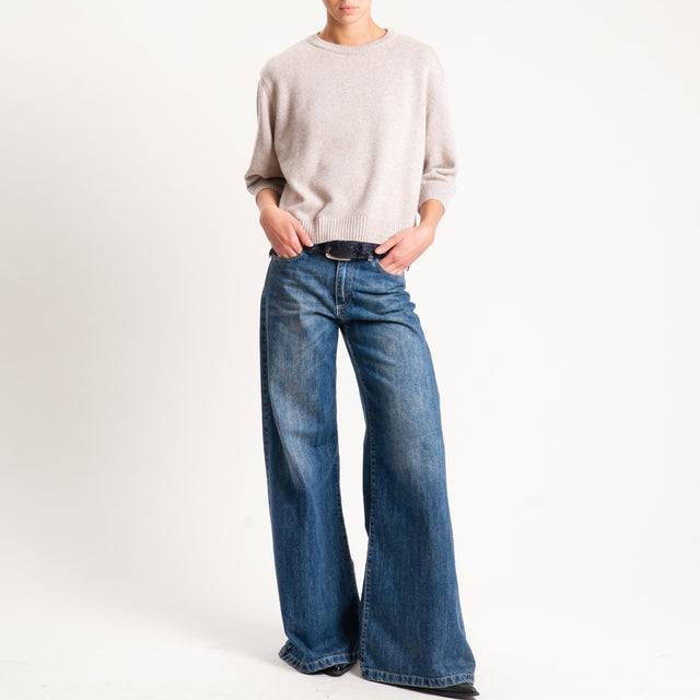Tensione in- Maglia misto cashmere con pizzo - sabbia