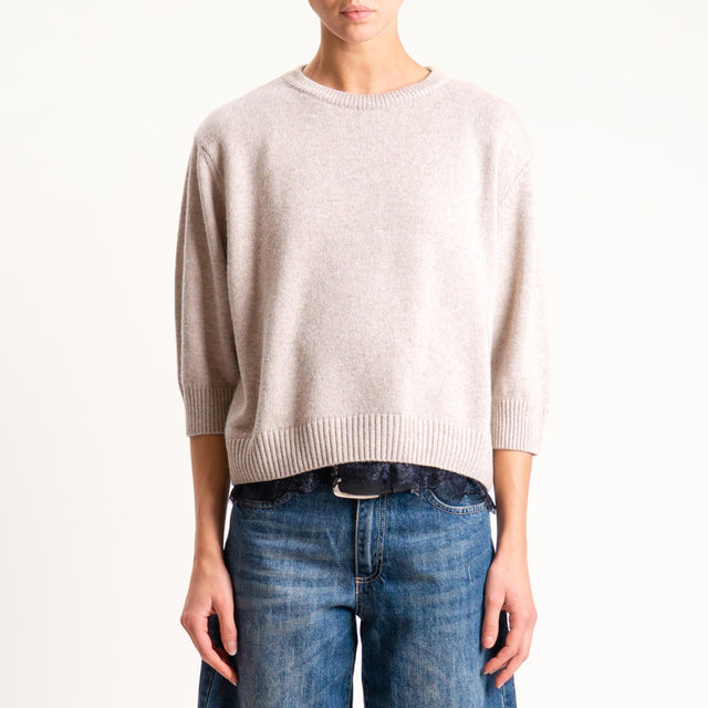 Tensione in- Maglia misto cashmere con pizzo - sabbia