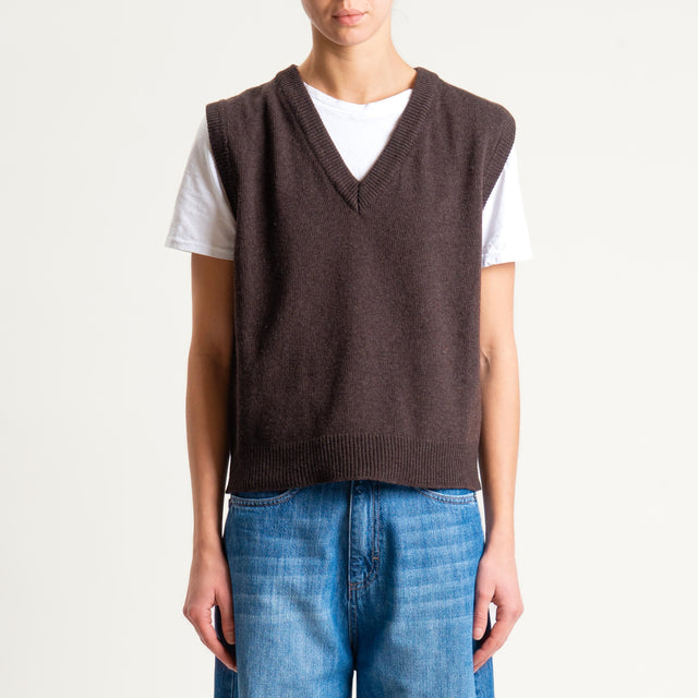 Tensione in-Maglia smanicata misto cashmere - moro