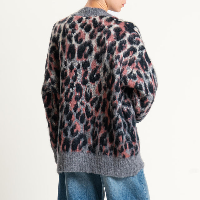 Tensione in-Cardigan mohair animalier - grigio/rosa/nero