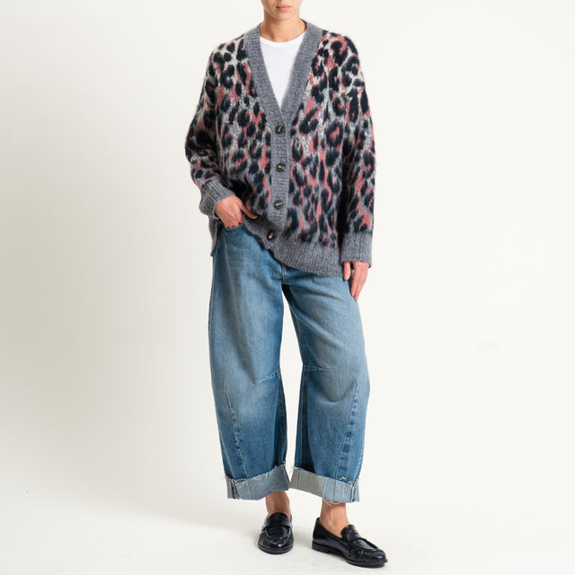 Tensione in-Cardigan mohair animalier - grigio/rosa/nero
