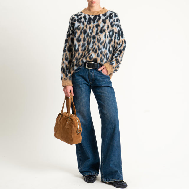 Tensione in-Maglia mohair animalier - camel/azzurro/nero