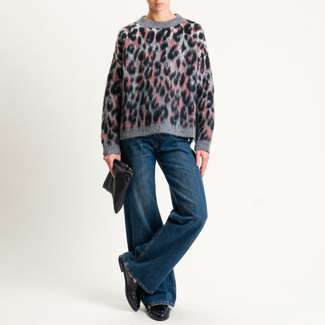 Tensione in-Maglia mohair animalier - grigio/rosa/nero