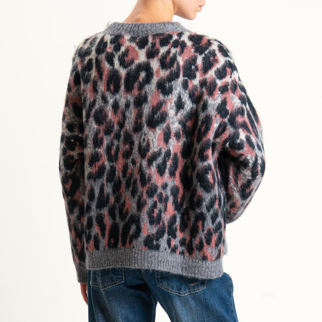 Tensione in-Maglia mohair animalier - grigio/rosa/nero