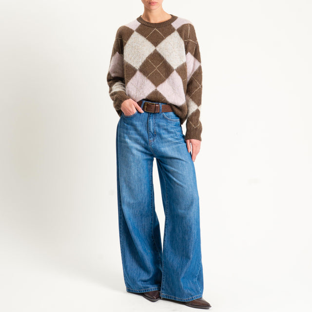 Tensione in-Maglia mohair rombi - cioccolato/rosa/burro