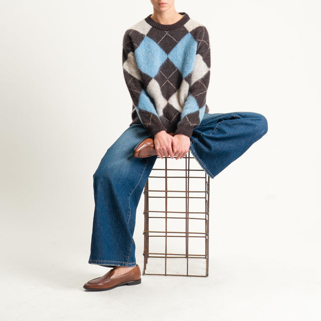 Tensione in-Maglia mohair rombi - cioccolato/azzurro/burro