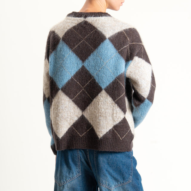 Tensione in-Maglia mohair rombi - cioccolato/azzurro/burro