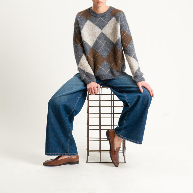 Tensione in-Maglia mohair rombi - grigio/marrone/burro
